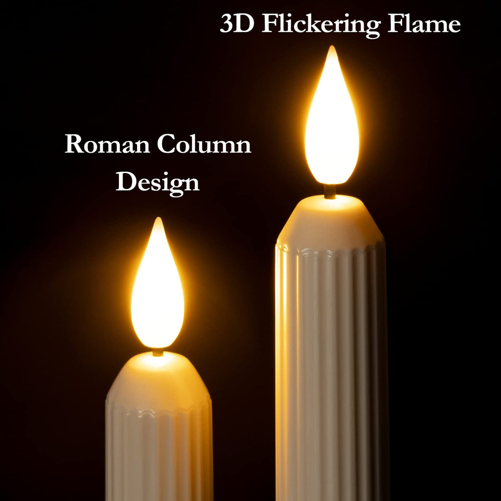 Homemory 6 Pcs Window Candles With Sensor Dusk to Dawn - Ivory Stripped Candlesticks With Suction Cups, Roman Column Battery Operated Flameless LED Taper for Christmas