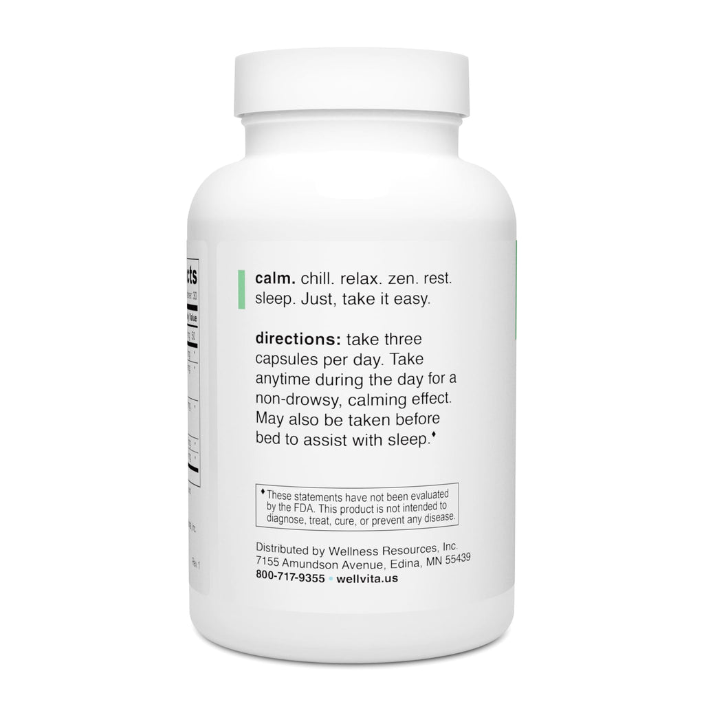 Well+vita Calm Supplement for Relaxation,Sleep & Daytime Zen with Magnesium Glycinate and Taurate, L-Theanine, Passion Flower, Lemon Balm, Taurine (90 Veggie Capsules)