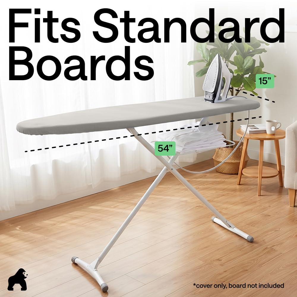 GORILLA GRIP Padded Ironing Board Cover, 15x54 Silver