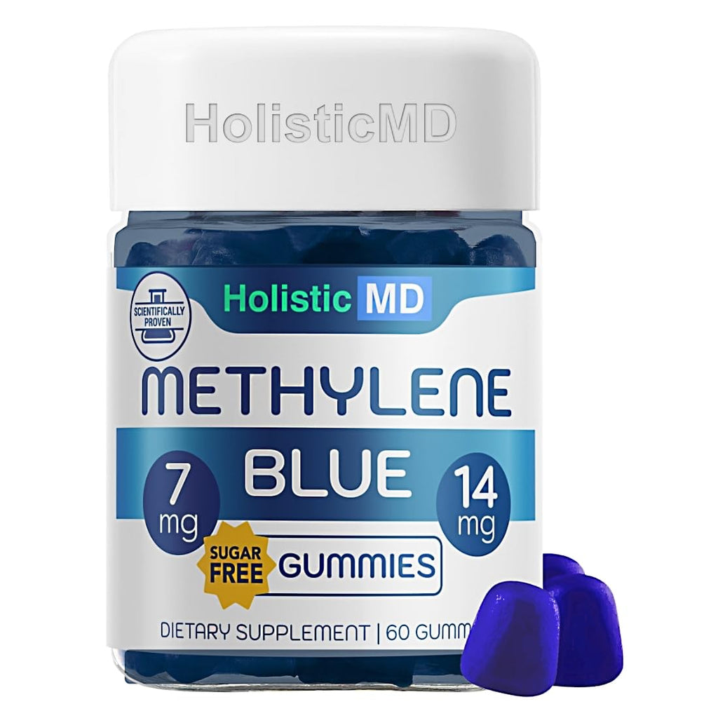 Holistic MD Methylene Blue for Humans USP Pharma Grade 7mg and 14mg dose - 3rd Party Certified Quality - Sugar Free Vegan - Berry Flavor 60 Gummies