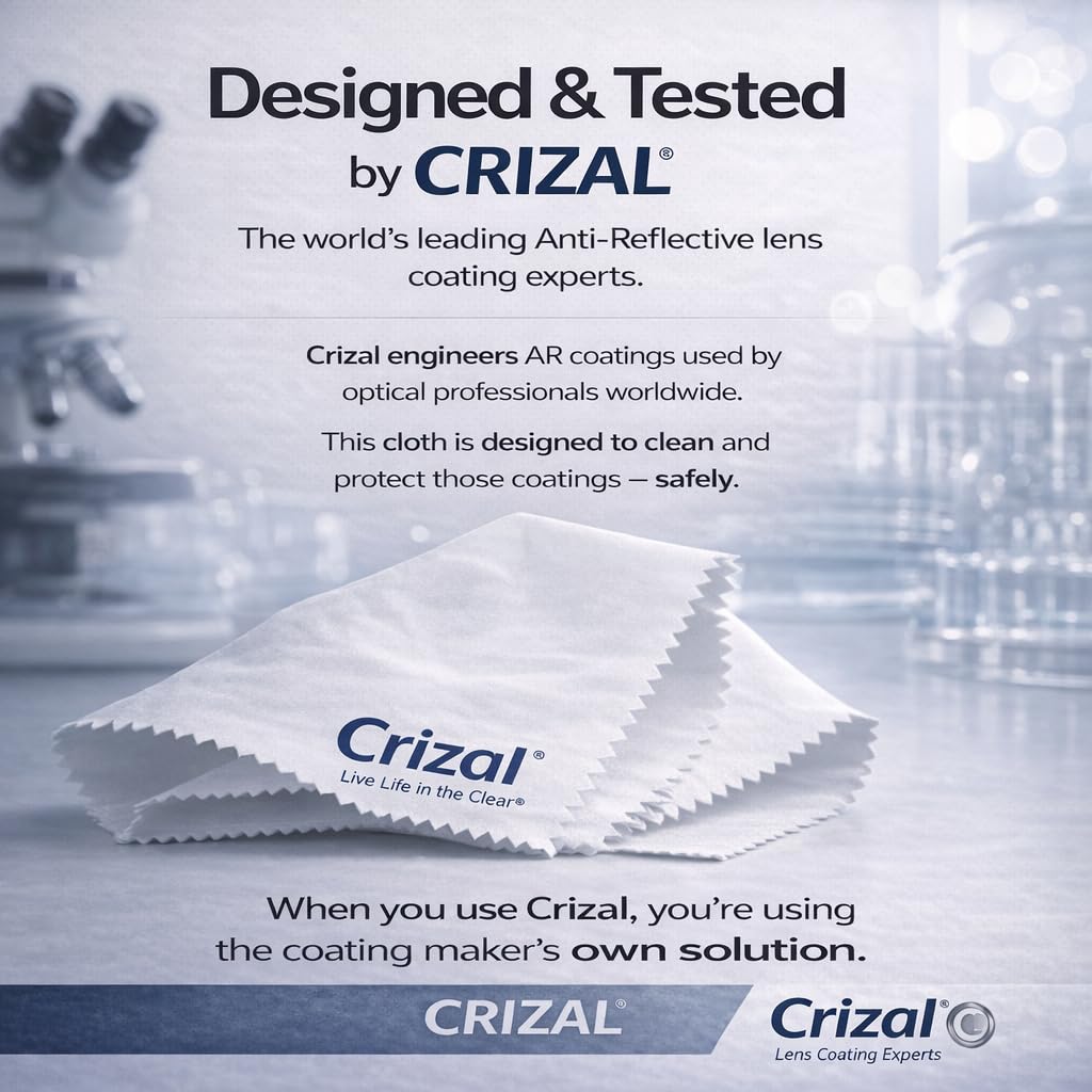Crizal Eyeglass Cleaning Cloths – 6 Pack Premium Microfiber – Designed & Tested for AR-Coated Lenses – Trusted by Optical Professionals