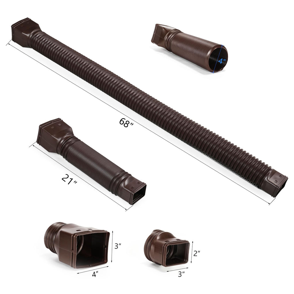 plusgutter Brown 2-Pack Rain Gutter Downspout Extensions Flexible, Drain Downspout Extender,Down Spout Drain Extender, Gutter Connector Rainwater Drainage,Extendable from 21 to 68 Inches