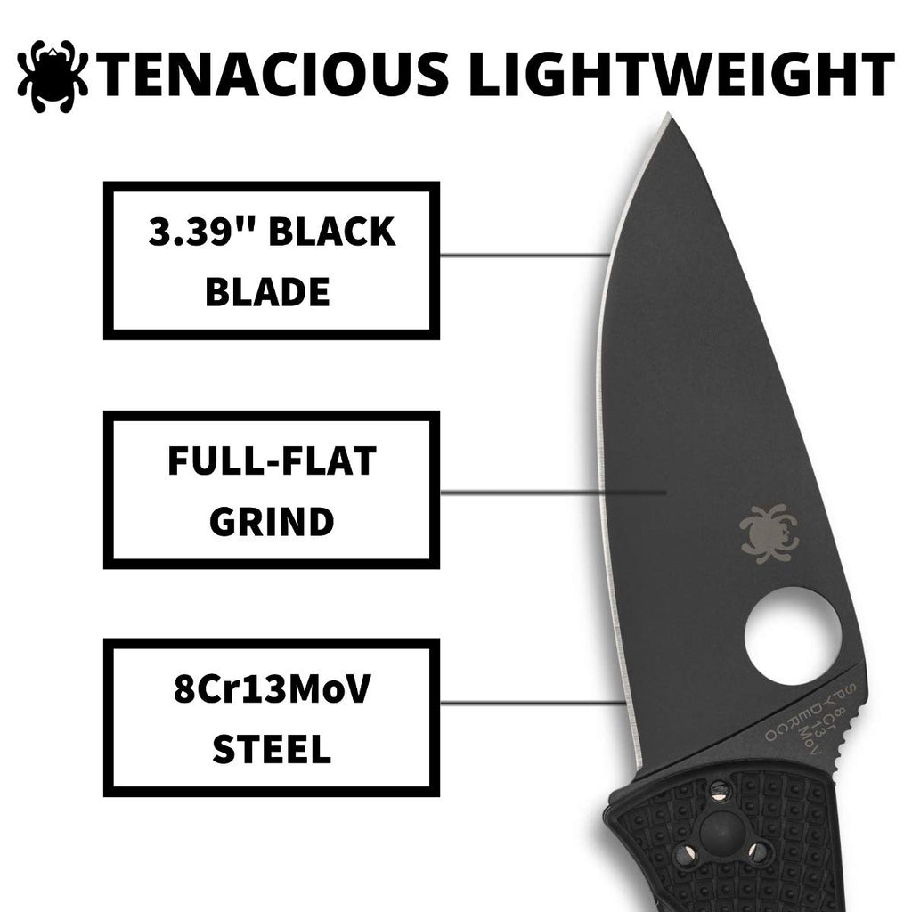 Spyderco Tenacious Lightweight Folding Pocket Knife with 3.3" 8Cr13MoV Steel Blade and FRN Handle - EDC Knife for Men and Women, Perfect for Hunting, Tactical, Camping - PlainEdge - C122PBBK