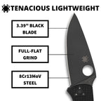 Spyderco Tenacious Lightweight Folding Pocket Knife with 3.3" 8Cr13MoV Steel Blade and FRN Handle - EDC Knife for Men and Women, Perfect for Hunting, Tactical, Camping - PlainEdge - C122PBBK