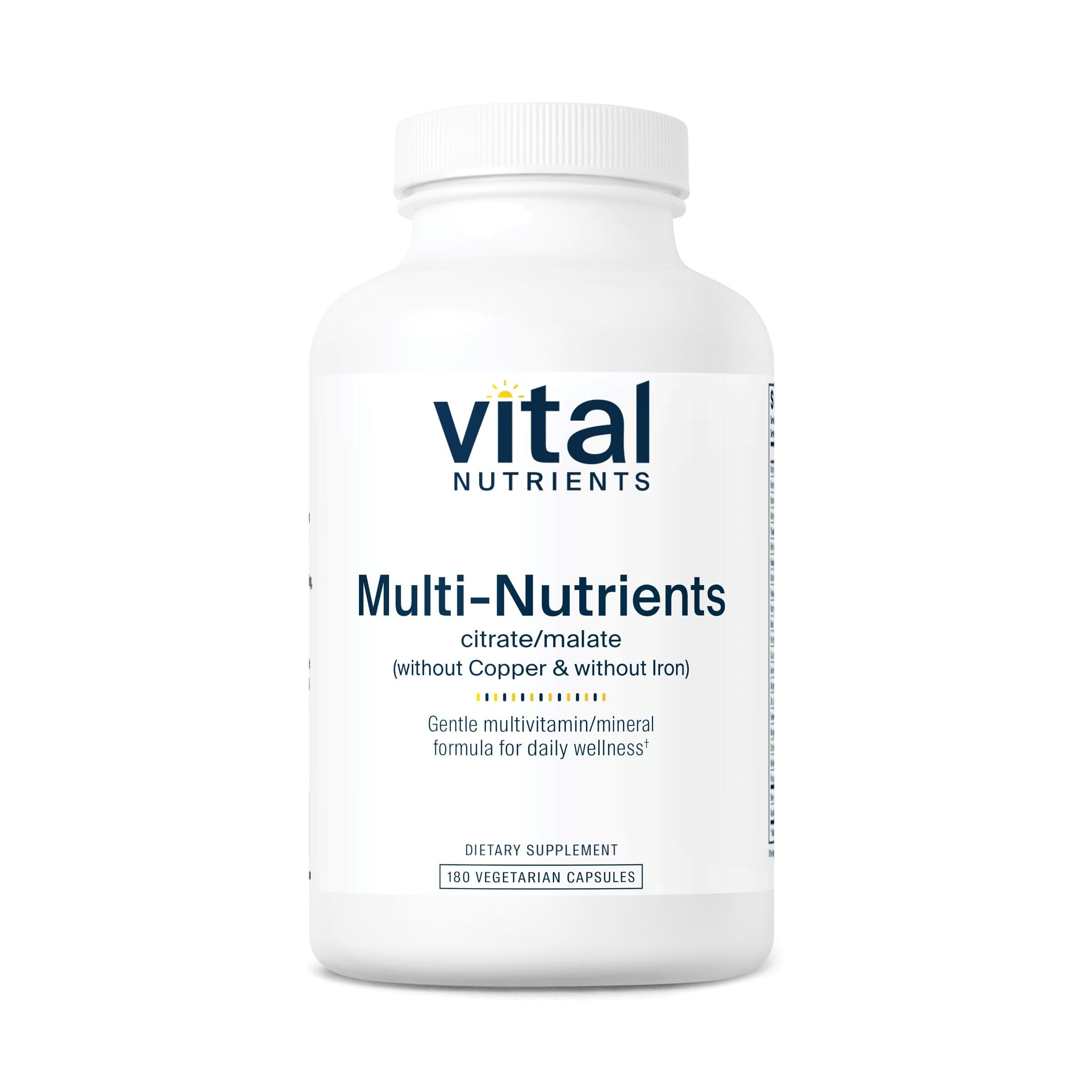 Vital Nutrients Multi-Nutrients 3-Vegetarian Multivitamin-Citrate/Malate Formula-Without Copper or Iron- Multi Vitamin, Mineral, & Antioxidant Supplement- Gluten, Dairy, Soy Free-Non-GMO-180 Capsules