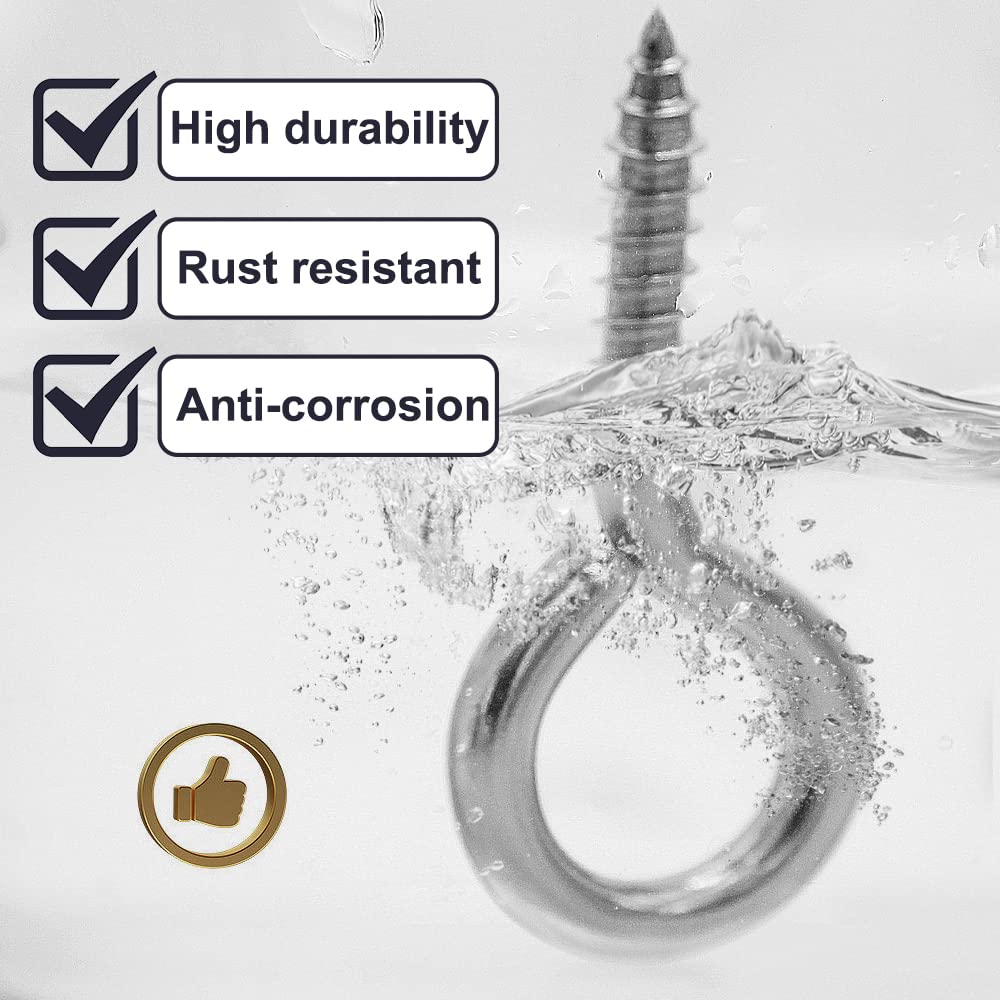 ZUSFUL 6 Pcs M6 304 Stainless Steel Screw Eye Hooks, 2-1/2 Inches Eyes Screw Hooks,Heavy Duty Screw Eye Bolt,Load Bearing 200LB,Indoor & Outdoor Use