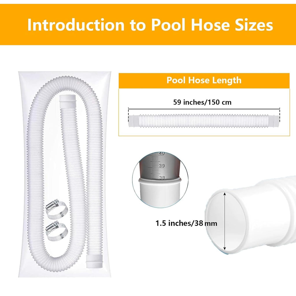 1.5" x 59" Pool Hoses for Above Ground Pools – 2-Pack Pool Pump Replacement Hose with 8 Clamps, Compatible with Intex, Coleman, Summer Waves Pool Pumps & Filters (Blue 2pcs-1.5“)