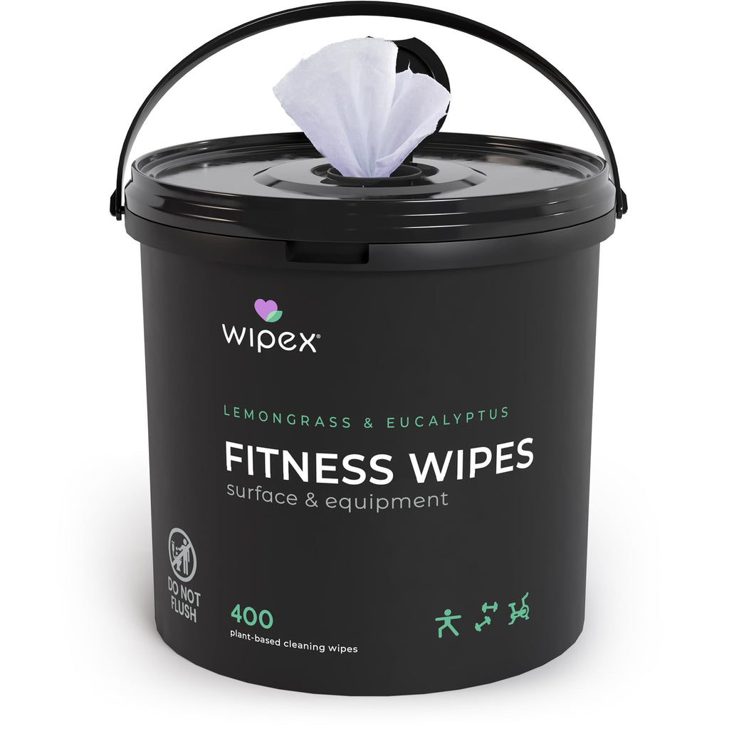 Wipex Yoga Mat Cleaner Wipes, EWG Verified, 400 Ct Plant-Based Lemongrass, Eucalyptus & Vinegar Wipes for Gym & Fitness Equipment & All Purpose Gym Cleaning - Safe for Peloton Bikes & Treadmills