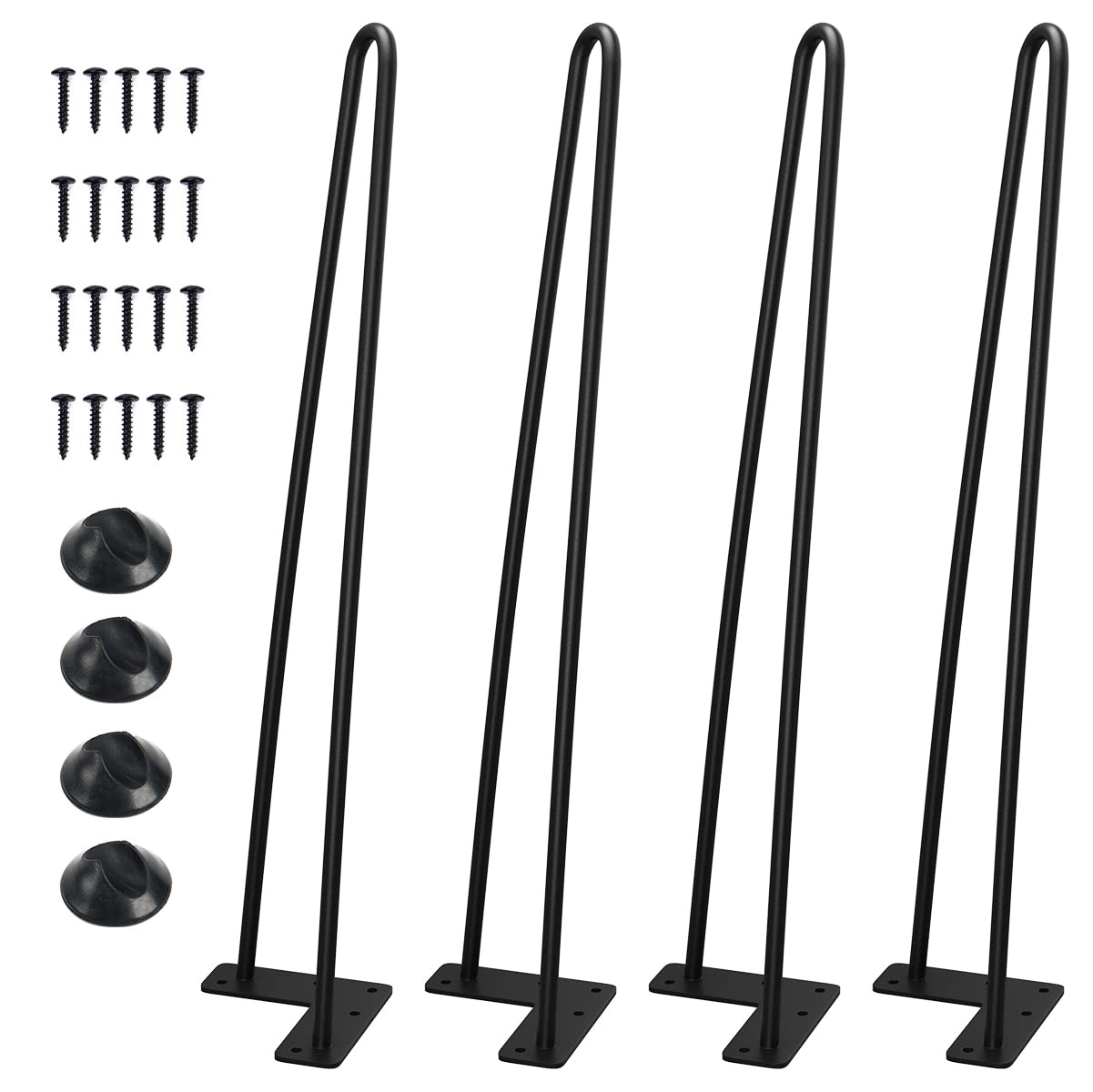 SMARTSTANDARD 20 Inch Heavy Duty Hairpin Furniture Legs, Metal Home DIY Projects for Nightstand, Coffee Table, Desk, etc with Rubber Floor Protectors Black 4PCS