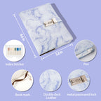 Kutoda Marble Diary with Lock, 192 Pages College Ruled Secret Journal with Lock, Waterproof A5 locked journal for women, Cute Diary Stuff for Teen Girls (Purple)