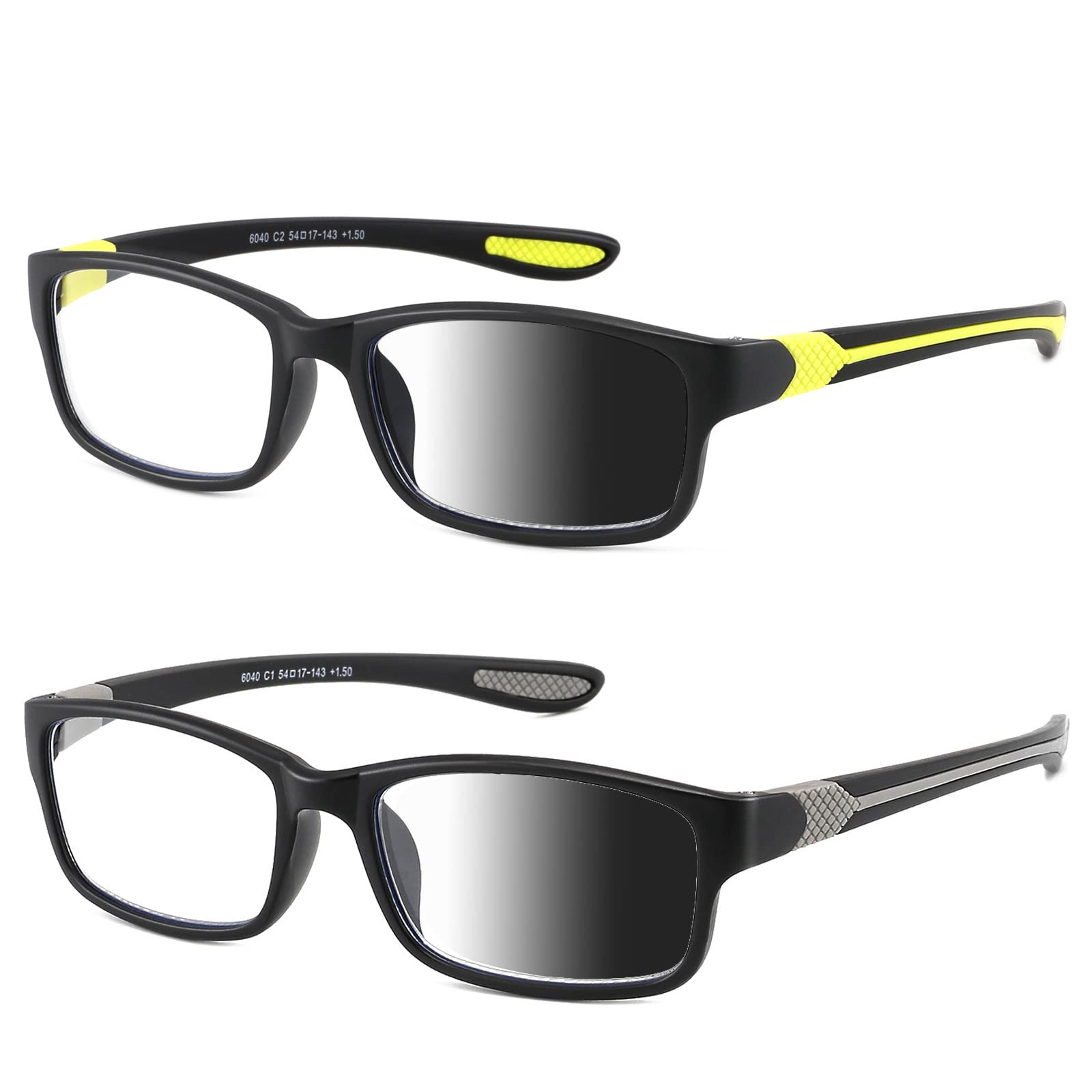 SUNAMOY Wide Reading Glasses For Men Blue Light Blocking Computer Readers Stylish Designer Sport Cheater Large Head Frame Nice Black Photochromic Tinted Dark Transition Eyeglasses 2 Packs
