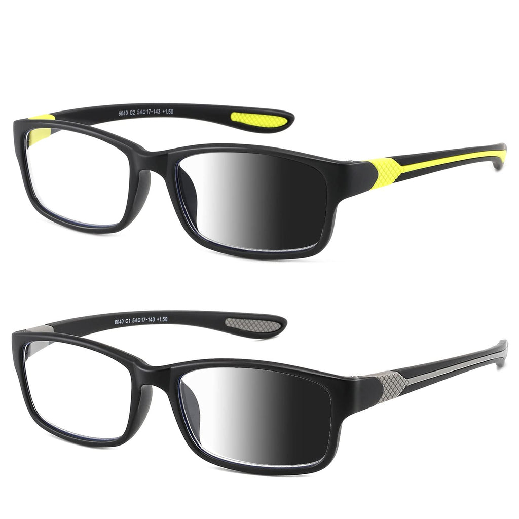 SUNAMOY Wide Reading Glasses For Men Blue Light Blocking Computer Readers Stylish Designer Sport Cheater Large Head Frame Nice Black Photochromic Tinted Dark Transition Eyeglasses 2 Packs