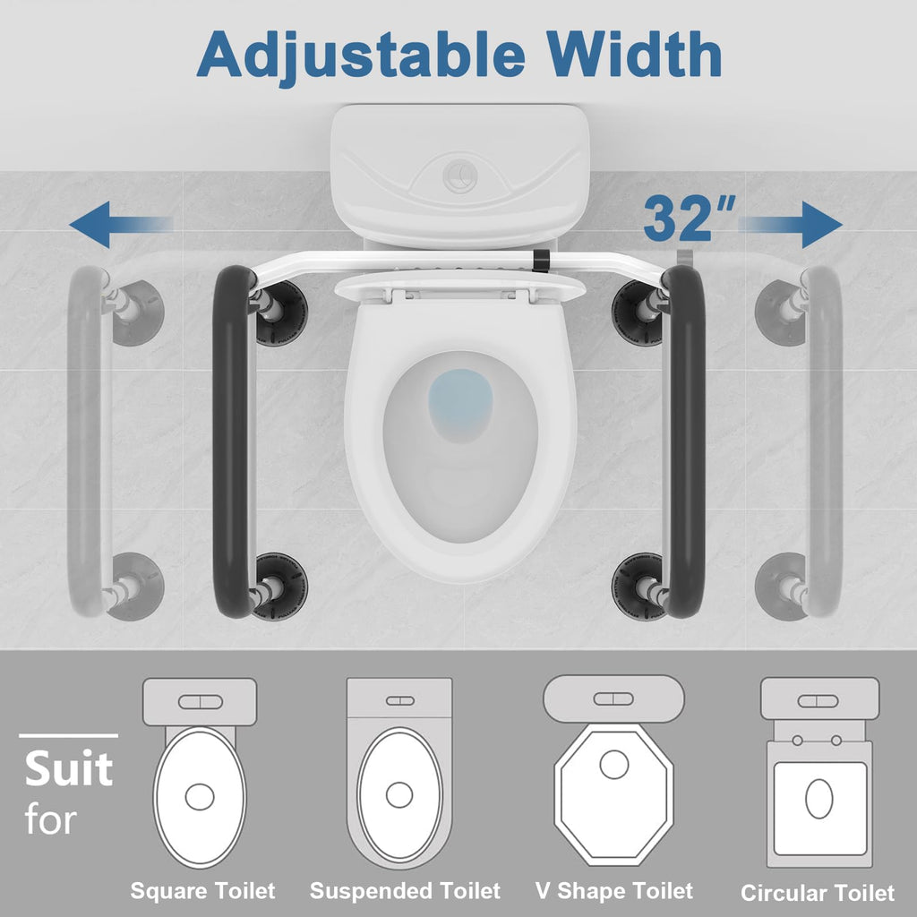 HOMLAND Toilet Safety Rails for Seniors, Adjustable Detachable Toilet Safety Frame with Handles for Elderly and Disabled, 350LBS Handicap Toilet Rail Fits Most Toilets, Black