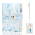 Kutoda Marble Diary with Lock, 192 Pages College Ruled Secret Journal with Lock, Waterproof A5 locked journal for women, Cute Diary Stuff for Teen Girls (Blue)