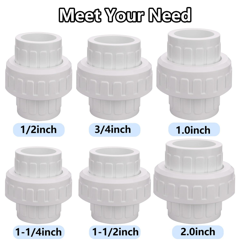 Carvedexquisitely 2" PVC Union Coupling Pipe Fitting (actual diameter 2.37") PVC Adapter Schedule 40(Socket x Socket), EPDM O-Ring, White 2 Pack