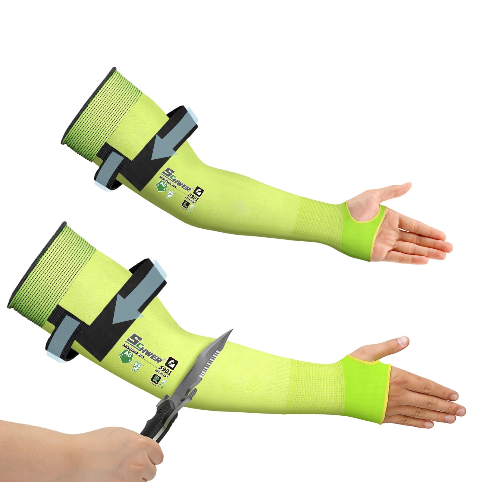 Schwer 100 Pairs AIR-SKIN Arm Sleeves S901 for Thin Skin, ANSI A6 Cut Resistant Arm Protectors for High Risk Work, UPF50+ UV Protection Cooling Farmer Sleeves for Gardening, Lightweight, Breathable