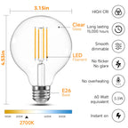 TJOY G25 Edison Globe Light Bulbs, LED Vanity Light Bulb for Bathroom, 60W Equivalent, 2700K Warm White, 500 Lumens, 5.5W, Dimmable, Clear Vintage Filament Globe, E26 Base, for Chandelier, 6 Pack