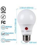 TORCHSTAR 4-Pack Dusk to Dawn LED Light Bulb Outdoor, A19, 5000K
