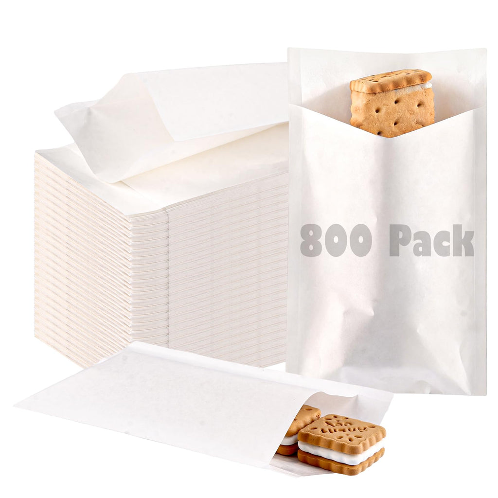 GBACHOOSE 800 Pack Wax Paper Bags 4x6 inch, Greaseproof Bag Paper Cookie Bags Bakery Wax Bag for Food, Cookie, Candies and More(White)