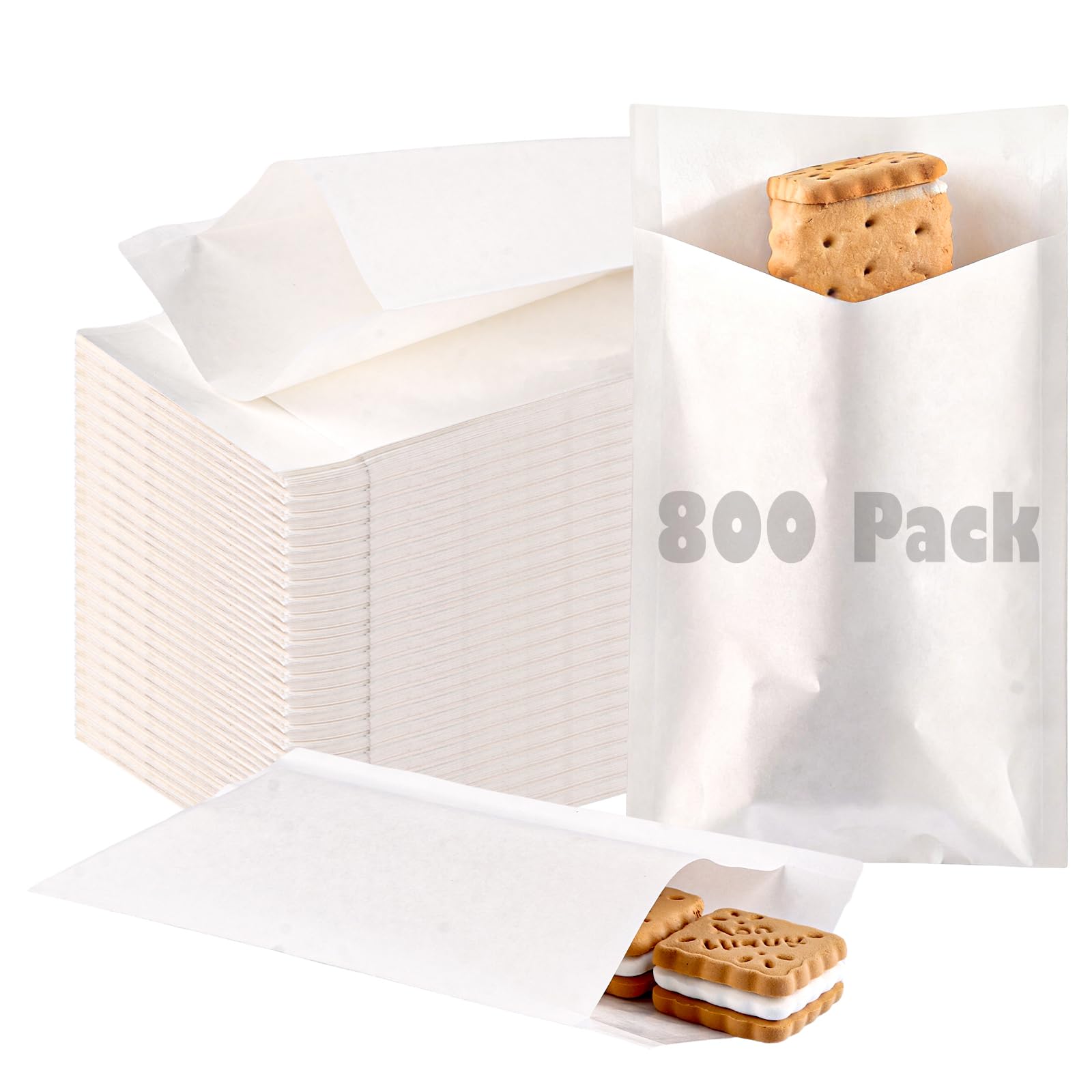 GBACHOOSE 800 Pack Wax Paper Bags 4x6 inch, Greaseproof Bag Paper Cookie Bags Bakery Wax Bag for Food, Cookie, Candies and More(White)