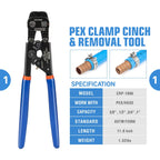 iCrimp PEX Clamp Tool PEX Fitting Kit for Cinch and Removal 3/8-in, 1/2-in, 3/4-in, 1-in PEX Clamps, c/w 1/2''(20 Pack) PEX Clamp Rings, Brass PEX Crimp Fittings(12 Pack), PEX Tubing Cutter