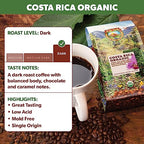 Java Planet Organic, Costa Rica Single Origin Dark Roast, Smooth Full Flavored Organic Coffee Beans, Low Acid, Whole Bean Coffee Two 1LB Bags