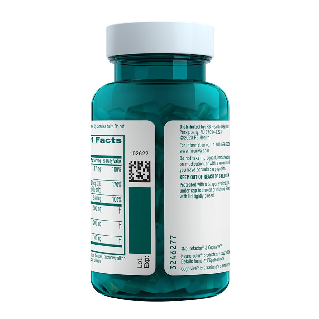 NEURIVA Ultra Decaf Clinically Tested Nootropic Brain Supplement for Mental Alertness, Memory, Focus & Concentration, Cognivive, Neurofactor, Phosphatidylserine, Vitamin B6 B12, 60 Caps (2 Pack)