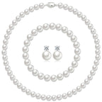 Pttozan Pearl Necklaces for Women,8mm White Pearl Necklace and Earring Bracelet Jewelry Set for Women Men Wedding Birthday Valentine Christmas Day Gifts