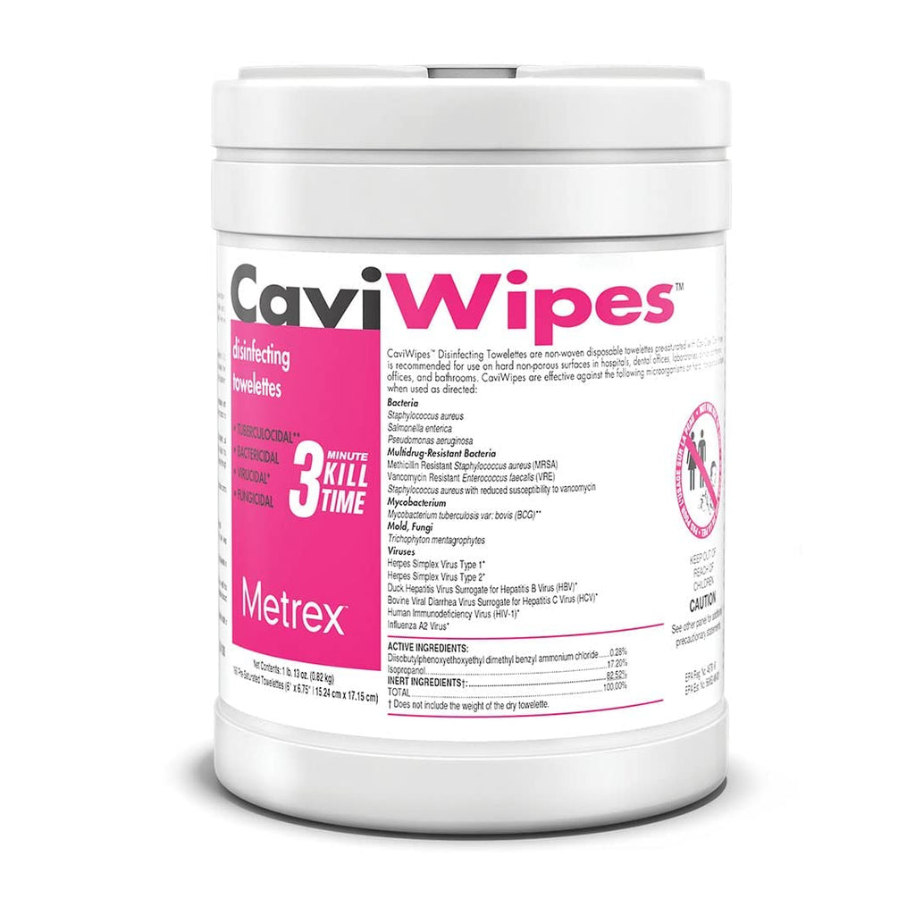 Metrex CaviWipes - 6" x 6 3/4" Large (160) Surface Cleaning Wipe, fragrance-free, White