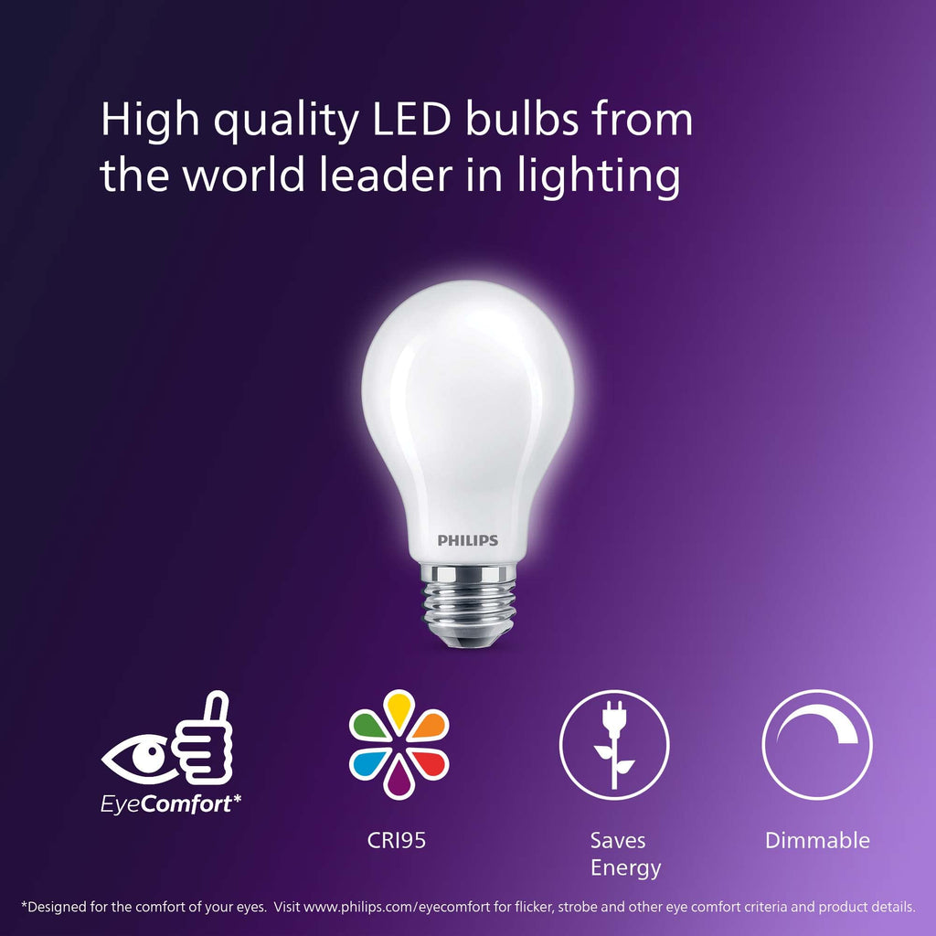 PHILIPS LED 40W A19 8-Pack Ultra Definition Soft White (2200K) 450 Lumen (5W = 40W) Dimmable Frosted Flicker-Free Light Bulbs