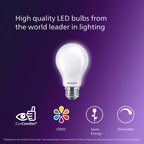 PHILIPS LED 40W A19 8-Pack Ultra Definition Soft White (2200K) 450 Lumen (5W = 40W) Dimmable Frosted Flicker-Free Light Bulbs