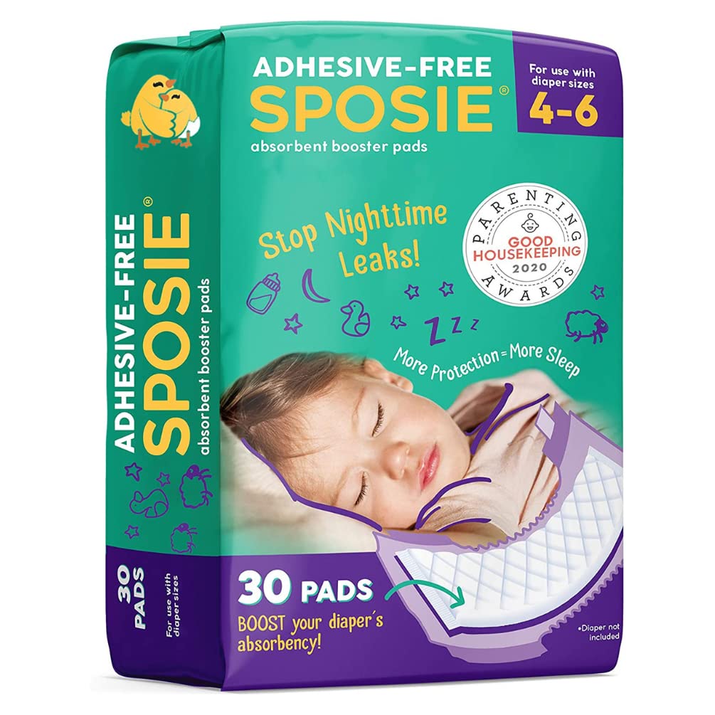 Sposie Overnight Diaper Booster Pads, Stop Diaper Leaks, Size 4-6, 30 Ct