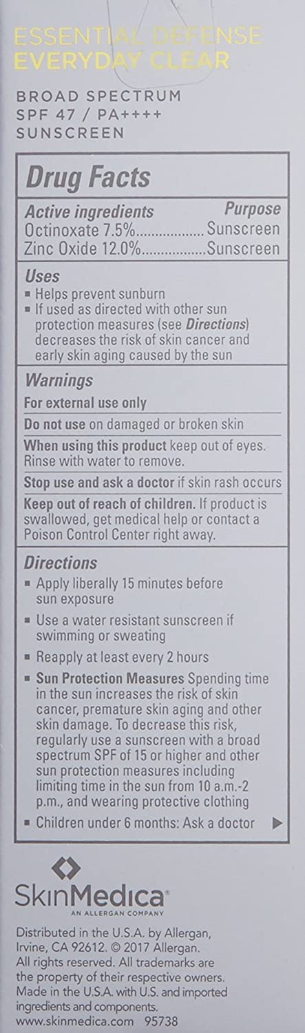 SkinMedica Essential Defense Everyday Clear SPF 47 Sunscreen for Face - This Lightweight, Facial Sunscreen is Ideal for Oily and/or Combination Skin, 1.85 Oz