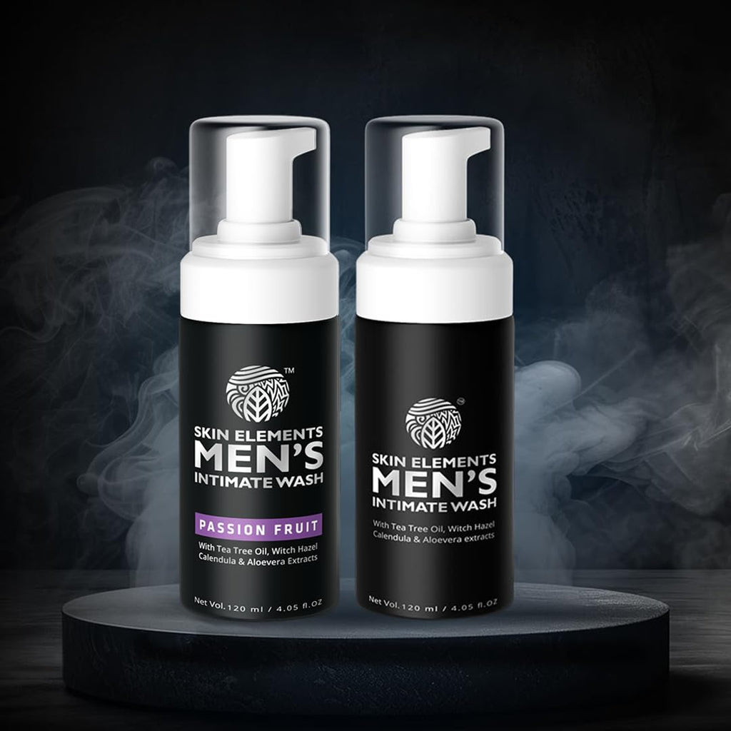 Skin Elements Men's Intimate Wash Combo | Pack of 2 | Jabon Intimo Hombre | Tea Tree Oil + Passion Fruit | pH Balanced Foaming Wash | Soothes, Refreshes & controls Bad Odor | (240 ml)