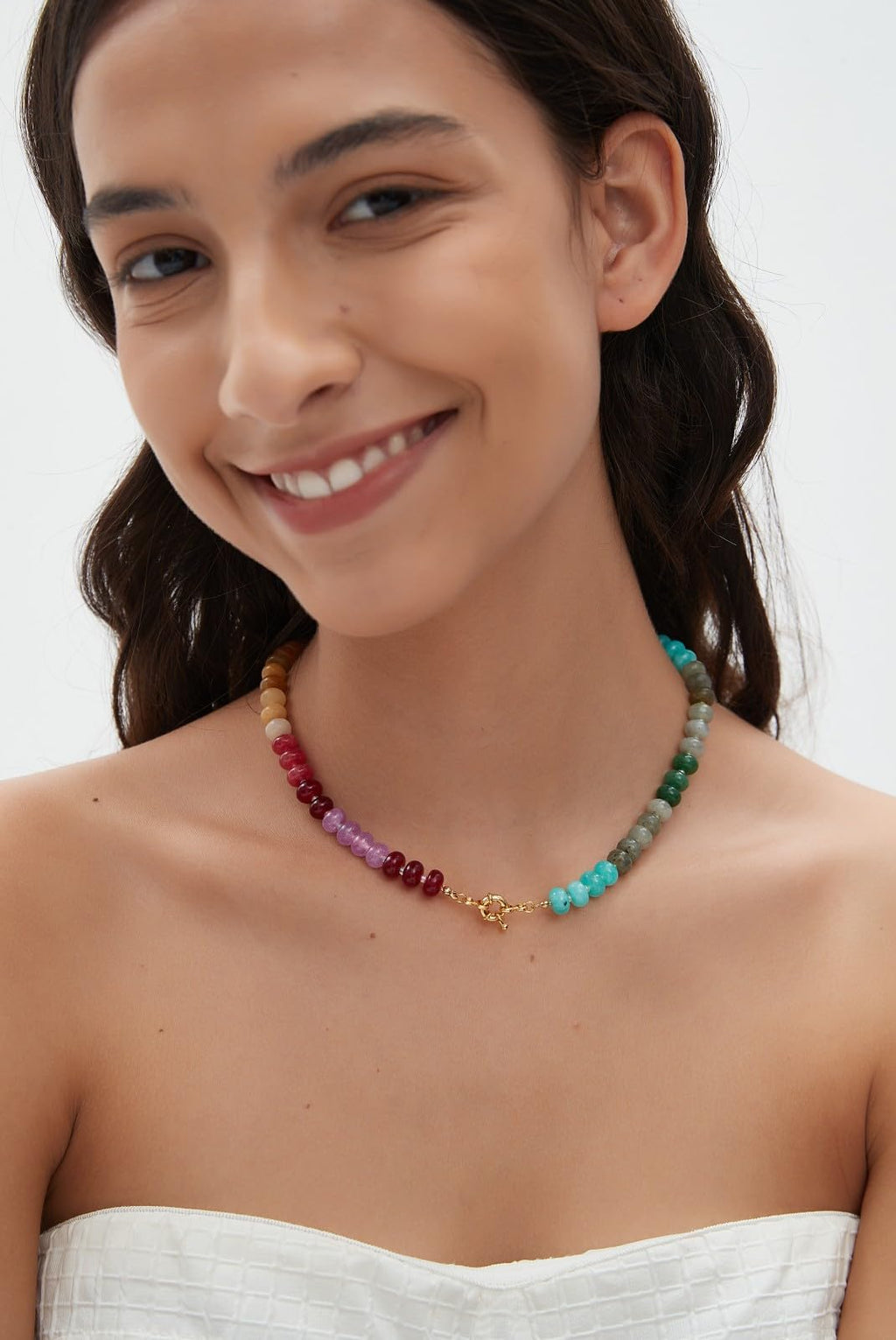 Zissunbeam Bead Gemstone Choker Necklace for Women,Colorful Natural Stone Beaded Statement Boho Beach Charm Necklace Jewelry for Women,Rainbow Stone Charm Trendy Necklaces