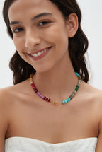Zissunbeam Bead Gemstone Choker Necklace for Women,Colorful Natural Stone Beaded Statement Boho Beach Charm Necklace Jewelry for Women,Rainbow Stone Charm Trendy Necklaces