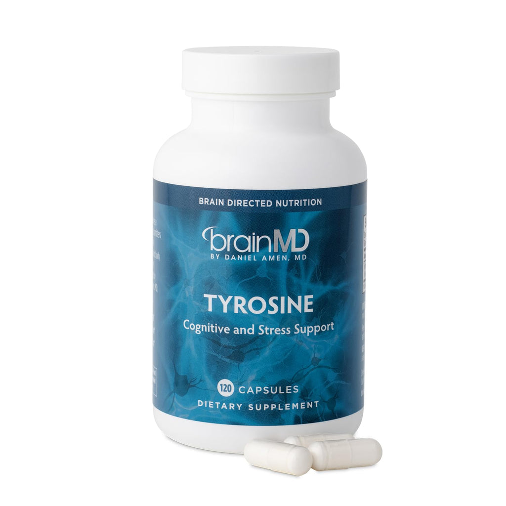 BRAINMD Dr Amen Tyrosine - 120 Capsules - Promotes Mental Focus, Clarity & Alertness - Gluten Free - 60 Servings