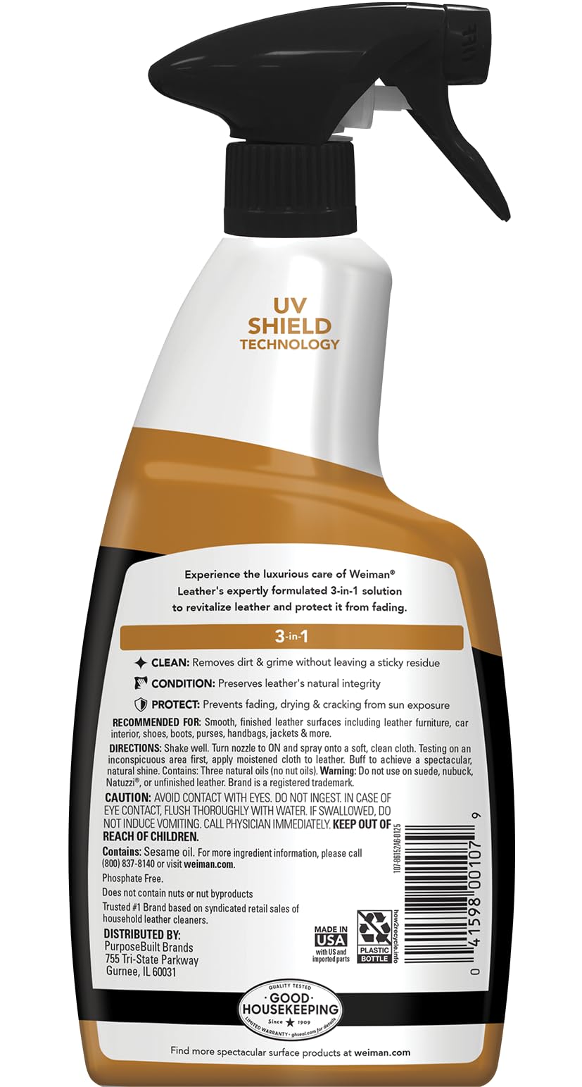 Weiman Leather Cleaner & Conditioner - Cleans, Restores & Protects Leather, UV Protection Prevent Cracking & Fading, For Car Seats, Sofas, Shoes, Bags & All Finished Leather Surfaces, 6 Pack, 22 FL Oz