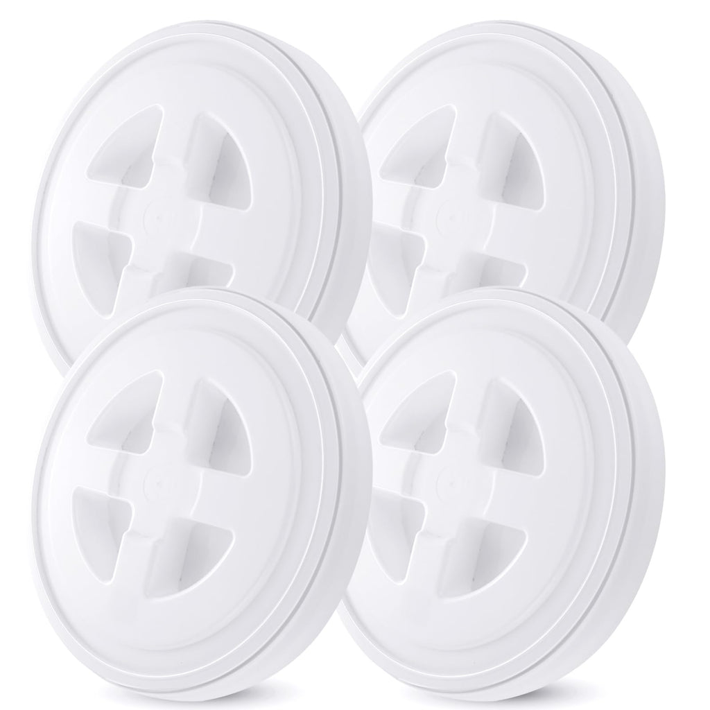 4 Pieces 5 Gallon Leak-Proof Bucket Lid Food Grade Plastic Storage Buckets Screw Seal Lids Screw Pail Lid Pet Food Storage Chicken Feeders Paint Storage Compatible with Gamma,White