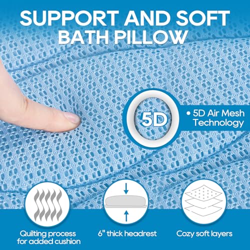 OMYSTYLE Full Body Bath Pillow, Bath Pillows for tub with Mesh Washing Bag & 21 Non-Slip Suction Cups, Spa Bathtub for Head Neck Shoulder and Back Support - 5D Air Mesh & Quick Drying | Blue