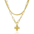 Bheop Chunky Cross Necklace for Women, Gold Layered Herringbone Necklace