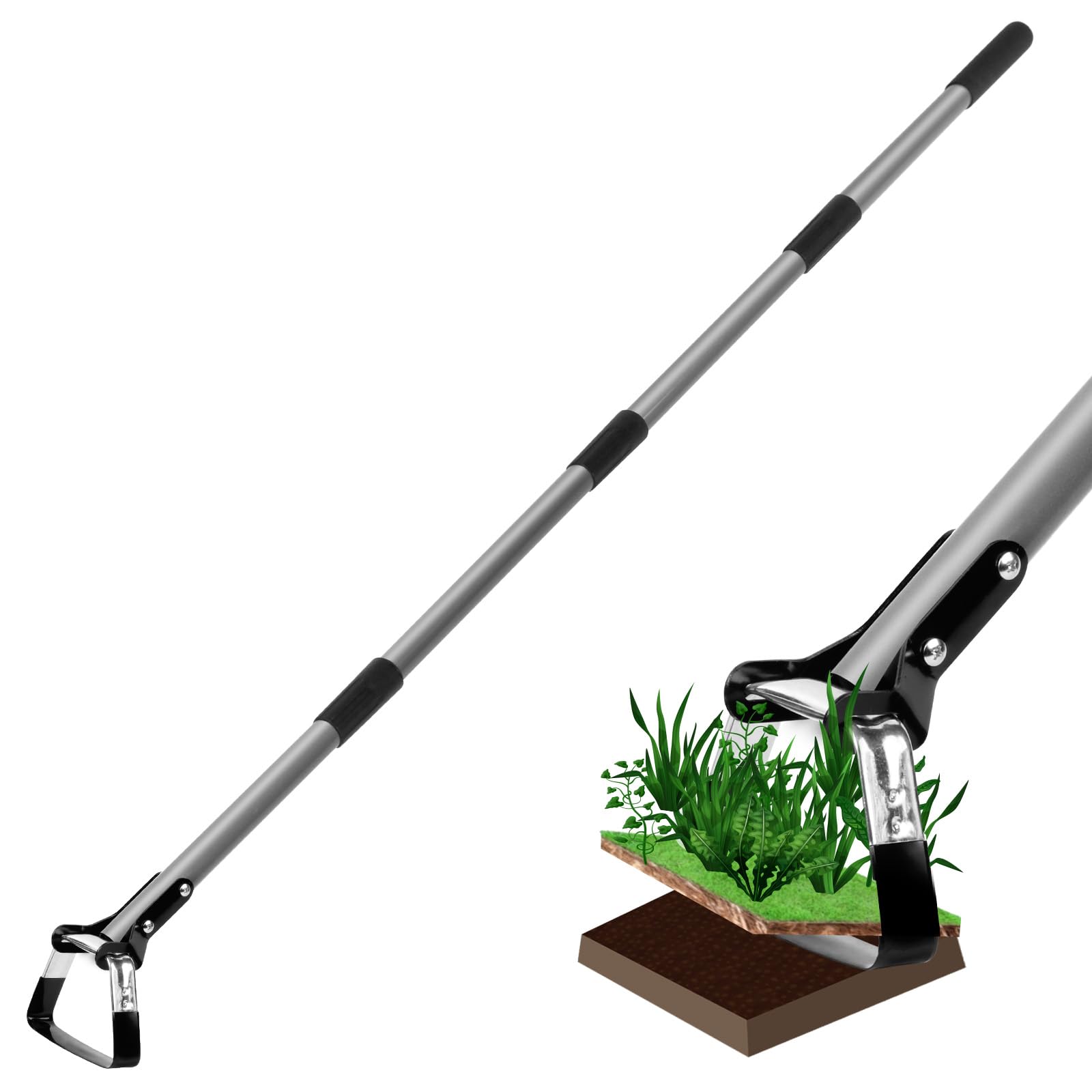 Walensee Action Hoe for Weeding Stirrup Hoe Tools for Garden with Adjustable 36-66 Inch Scuffle Loop Hoe Gardening Weeder Cultivator Durable Handle Weeding Rake with Cushioned Grip