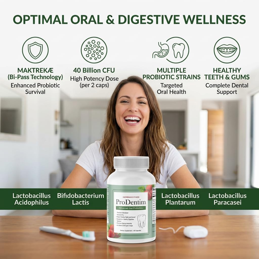 ProDentim Advanced Oral Health Probiotics– Advanced Formula for Healthy Gums, Teeth, Fresh Breath - Oral Probiotics for Bad Breath Support (1-Pack - 60 Capsules)