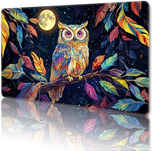 MTG Playmat Magic Card Playmat Game Mat,TCG & CCG Card Games Mat with Free Storage Bags Size 24 x 14 Inches (No with Zones,Owl)