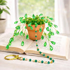 Sun Catchers Indoor Window, Beaded Plant Kit Gifts for Plant Lovers Beaded Succulent Plants Green Waterdrop Beads Suncatchers for Windows Hanging with Chain Home Garden Décor Car Hanging Ornament