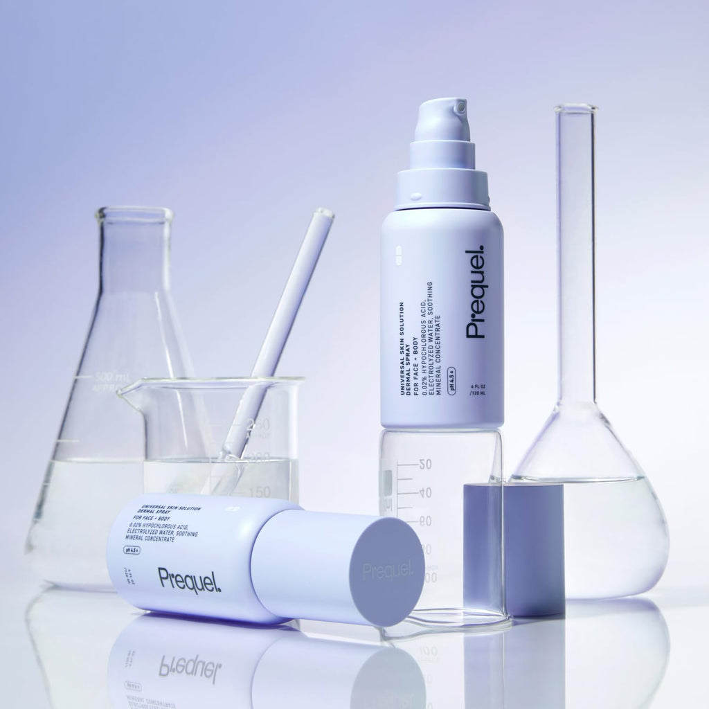 Prequel Skin Universal Skin Solution Hypochlorous Acid Spray for Face and Body. Fine Mist HOCL Facial Cleanser and Dermal Spray with Minerals & Electrolyzed Water - pH-Stabilized Care. 4oz