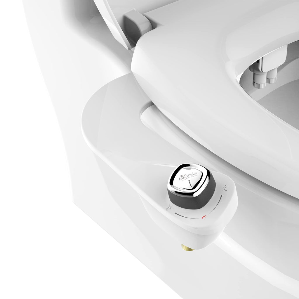 Bio Bidet SlimEdge Bidet Attachment for Toilet, Non Electric, Dual Nozzles for Front and Rear Cold Water Wash, Adjustable Water Pressure, White