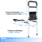 YrHeiper Bed Rails for Elderly Adults Safety - Adjustable Bed Assist Rail for Seniors Fall Prevention with Support Leg, Bedside Grab Bar Cane with Storage Pocket, Fits King, Queen, Full, Twin Bed