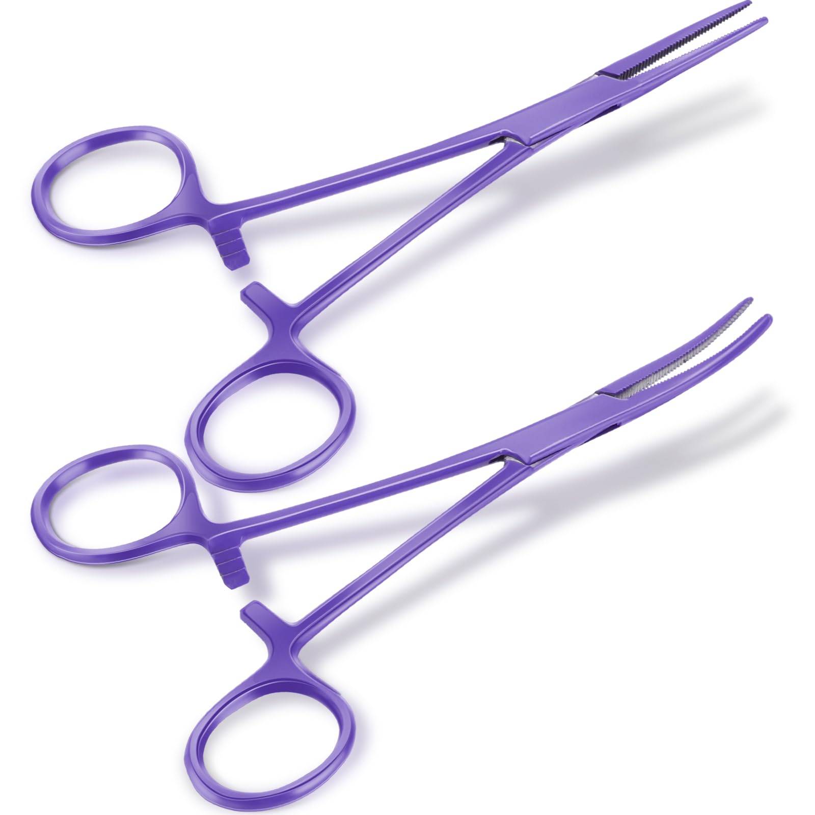 BBTO 2 Pcs Hemostat Forceps Curved Straight, Piercing Pliers,Lilac