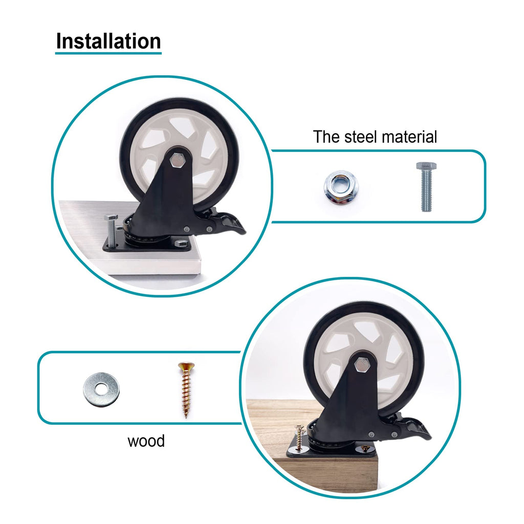 BOSGEOT Caster Wheels-5 Inch Swivel Casters Set of 4 Heavy Duty with Brake